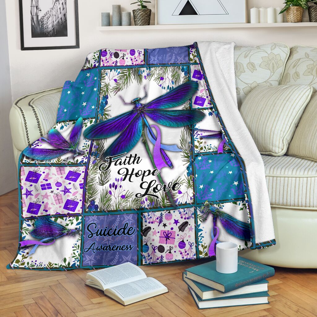 Mental Health Awareness Dragonfly Flannel Blanket For Warm Home Decor And Relaxation