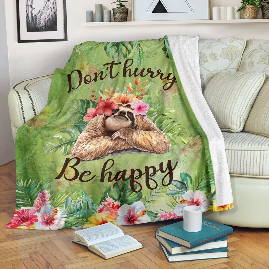 Sloth Don't Hurry Be Happy Flannel Blanket For Warm Home Decor And Relaxation
