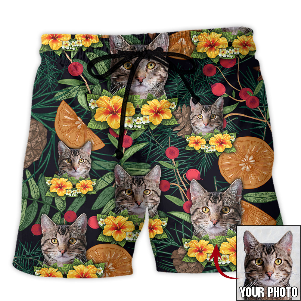 Cat Tropical Lover Various Style Custom Photo - Beach Short