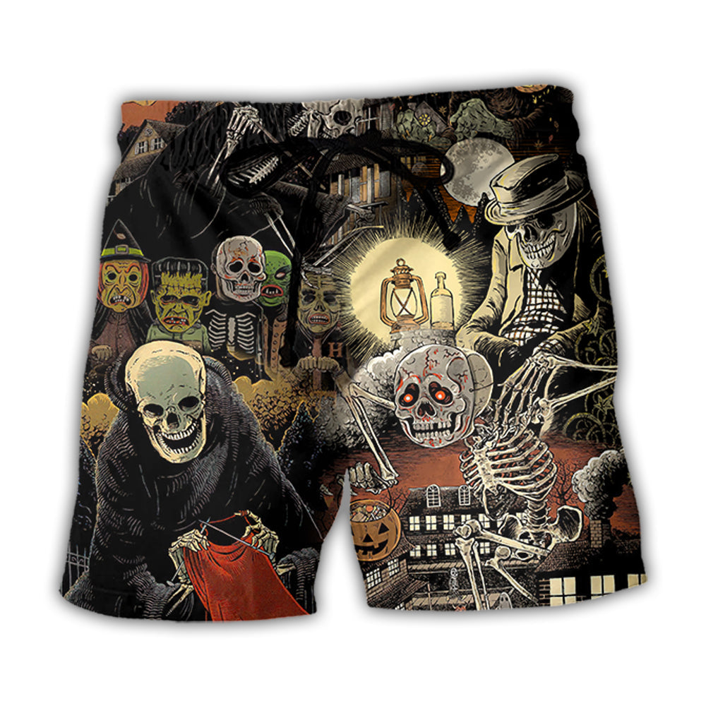 Halloween Skeleton Pumpkin Night - Beach Short