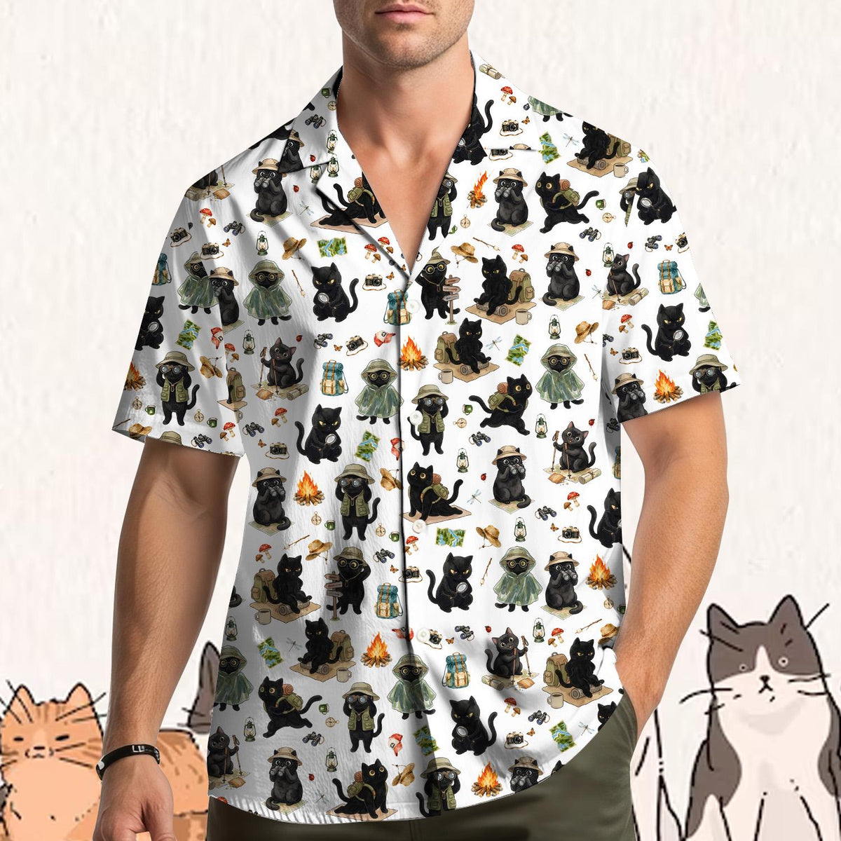 Funny Black Cat Camping Hiking Adventure – Hawaiian Shirt