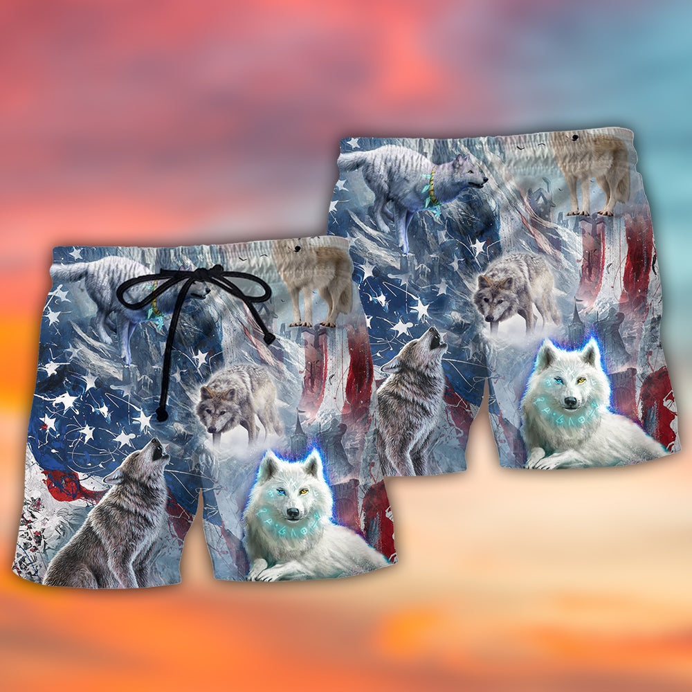 Wolf Independence Day Snow Mountain - Beach Short - Owls Matrix LTD