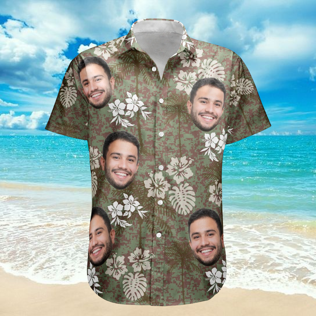 Camo Tropical Beach Pattern Hawaii Aloha Shirts - Custom Photo Hawaiian Shirt
