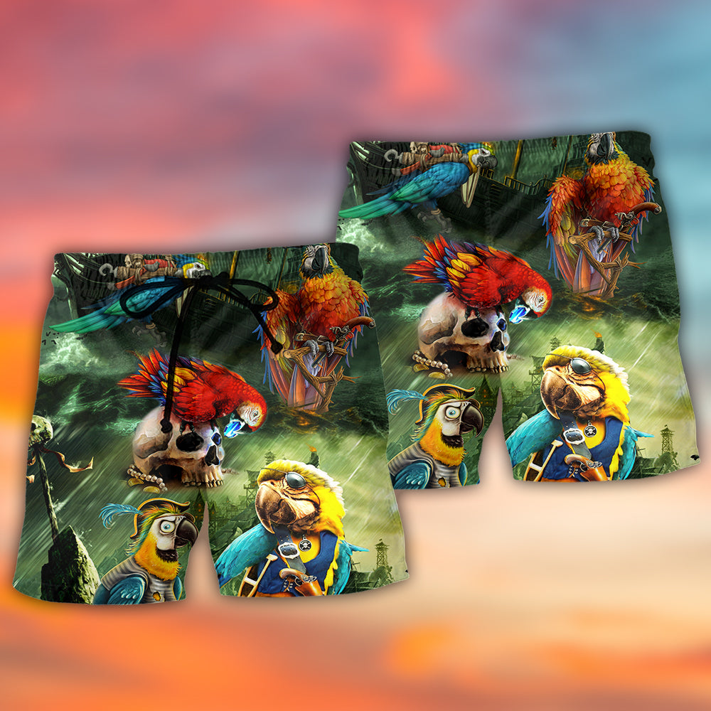 Parrot Funny Parrot Pirates In The Ocean - Beach Short - Owls Matrix LTD