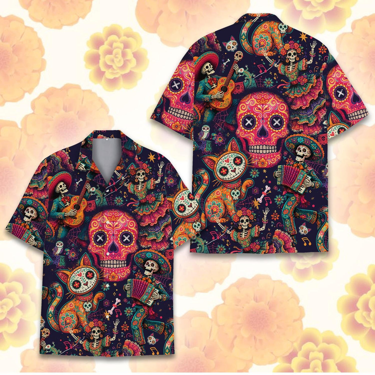 Cat Skull Day Of The Dead Colorful Skeleton – Hawaiian Shirt