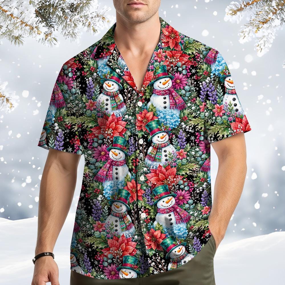 Christmas Snowman Floral Poinsettia Festive Winter – Hawaiian Shirt