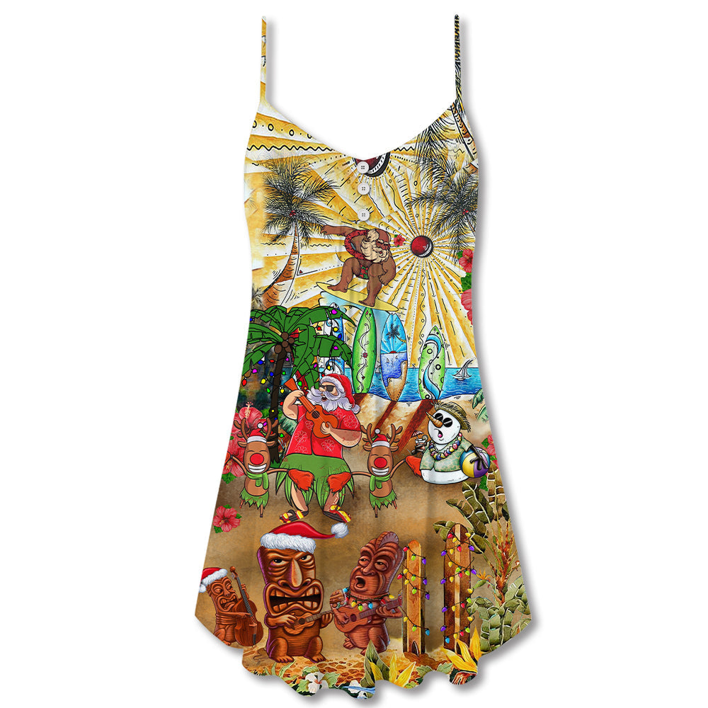 Christmas Tiki Island Holiday Vibes – Women's Summer Sleeveless V-Neck Camisole Dress