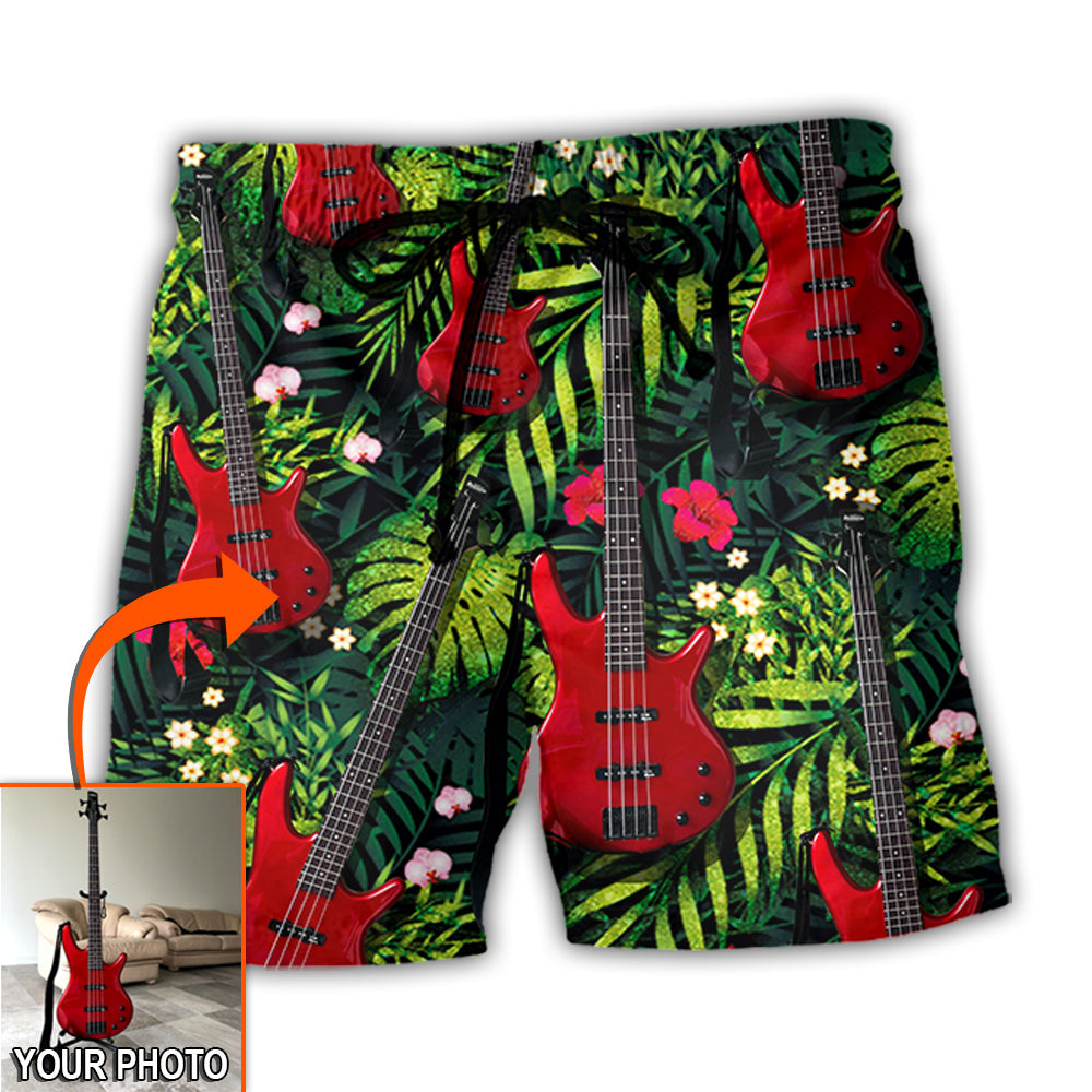 Guitar Various Style Tropical Floral Custom Photo - Beach Short