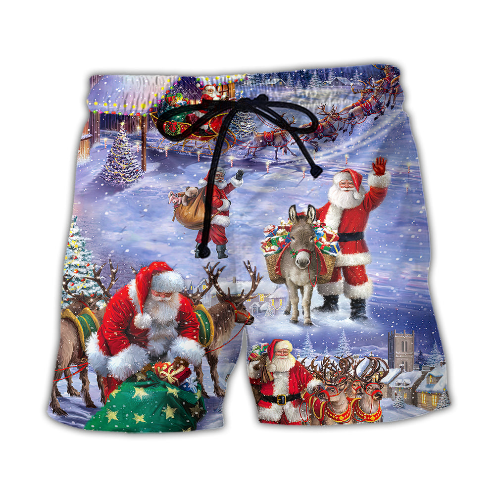 Santa Night Story Christmas Art - Beach Short