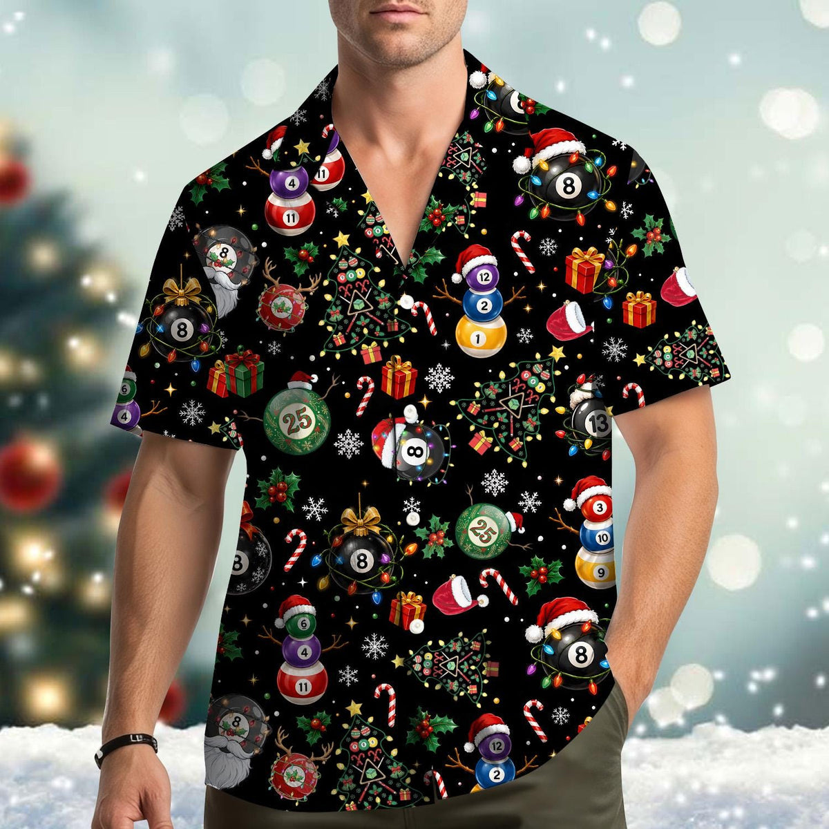 Funny Christmas Billiards Pool Ball Snowman – Hawaiian Shirt
