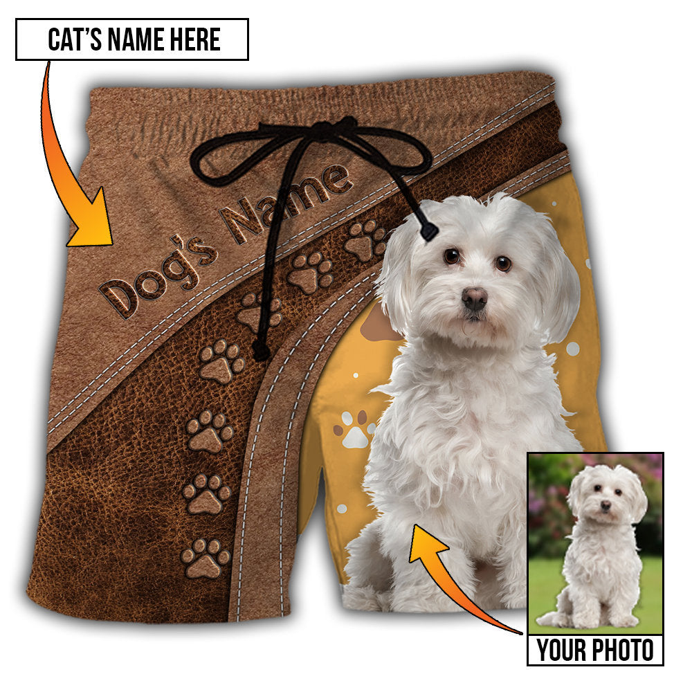 Dog Paw Various Leather Style Custom Photo Personalized - Beach Short