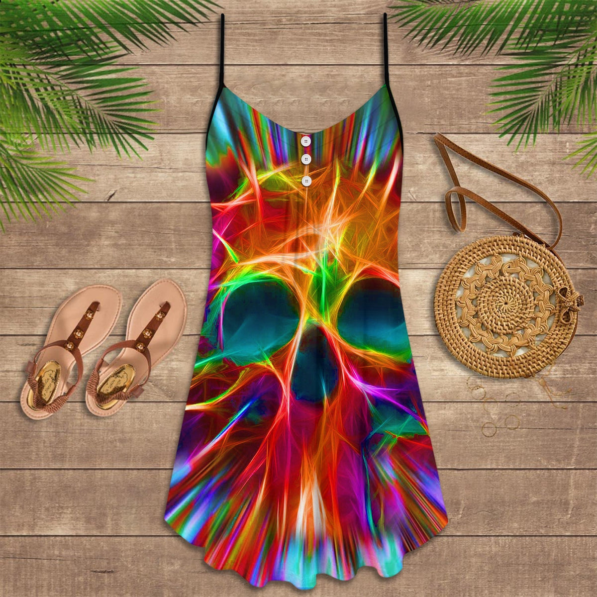 High Smoke Skull Style – Women's Summer Sleeveless V-Neck Camisole Dress