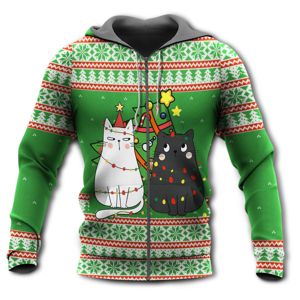 Cat Wreck The Tree Holiday Art – 3D Hoodie