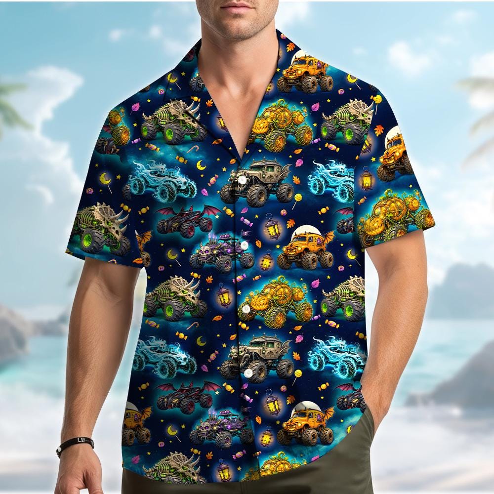Halloween Monster Truck Ghost Pumpkin Skeleton Racing – Hawaiian Shirt