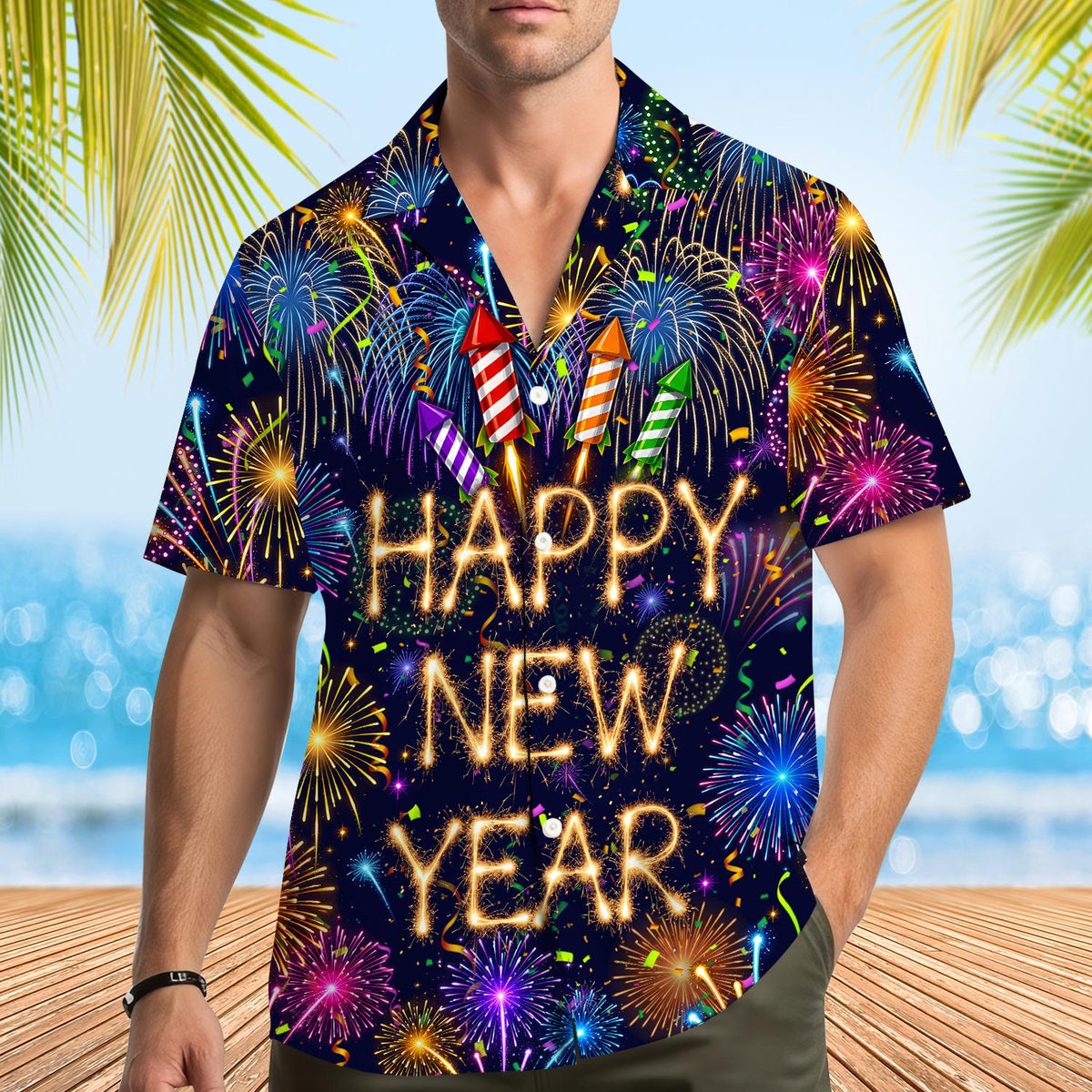 Happy New Year Colorful Fireworks Countdown Party – Hawaiian Shirt