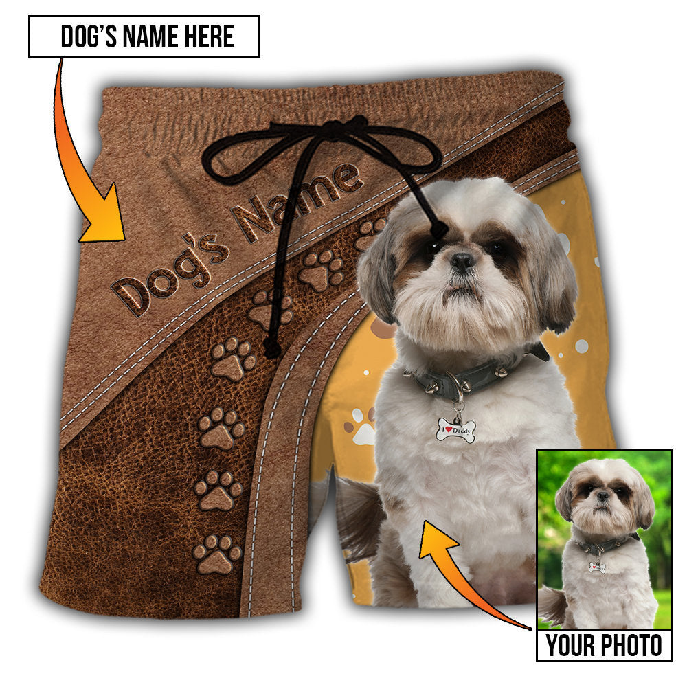 Dog Paw Brown Style Custom Photo Personalized – Beach Short