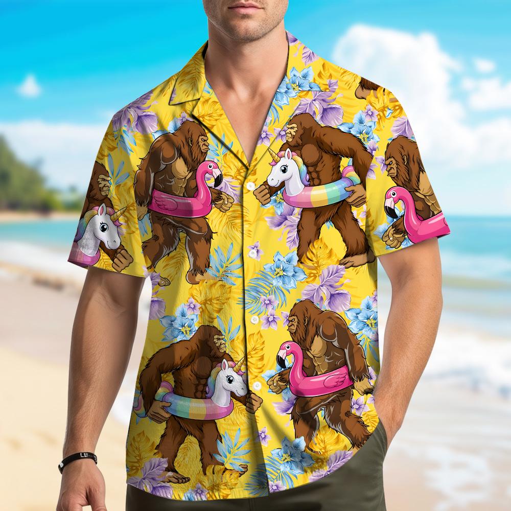 Funny Bigfoot Unicorn Flamingo Float Tropical Summer – Hawaiian Shirt