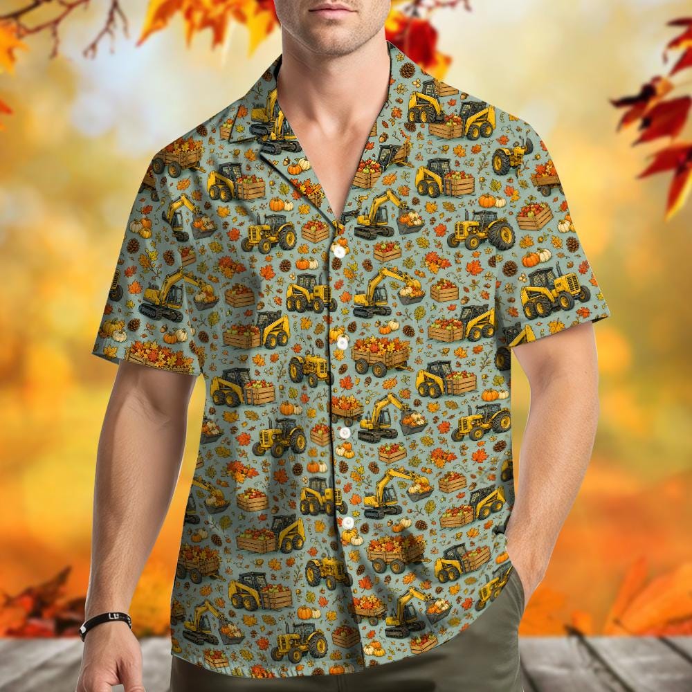 Autumn Farm Tractor Skid Steer Pumpkin Harvest – Hawaiian Shirt
