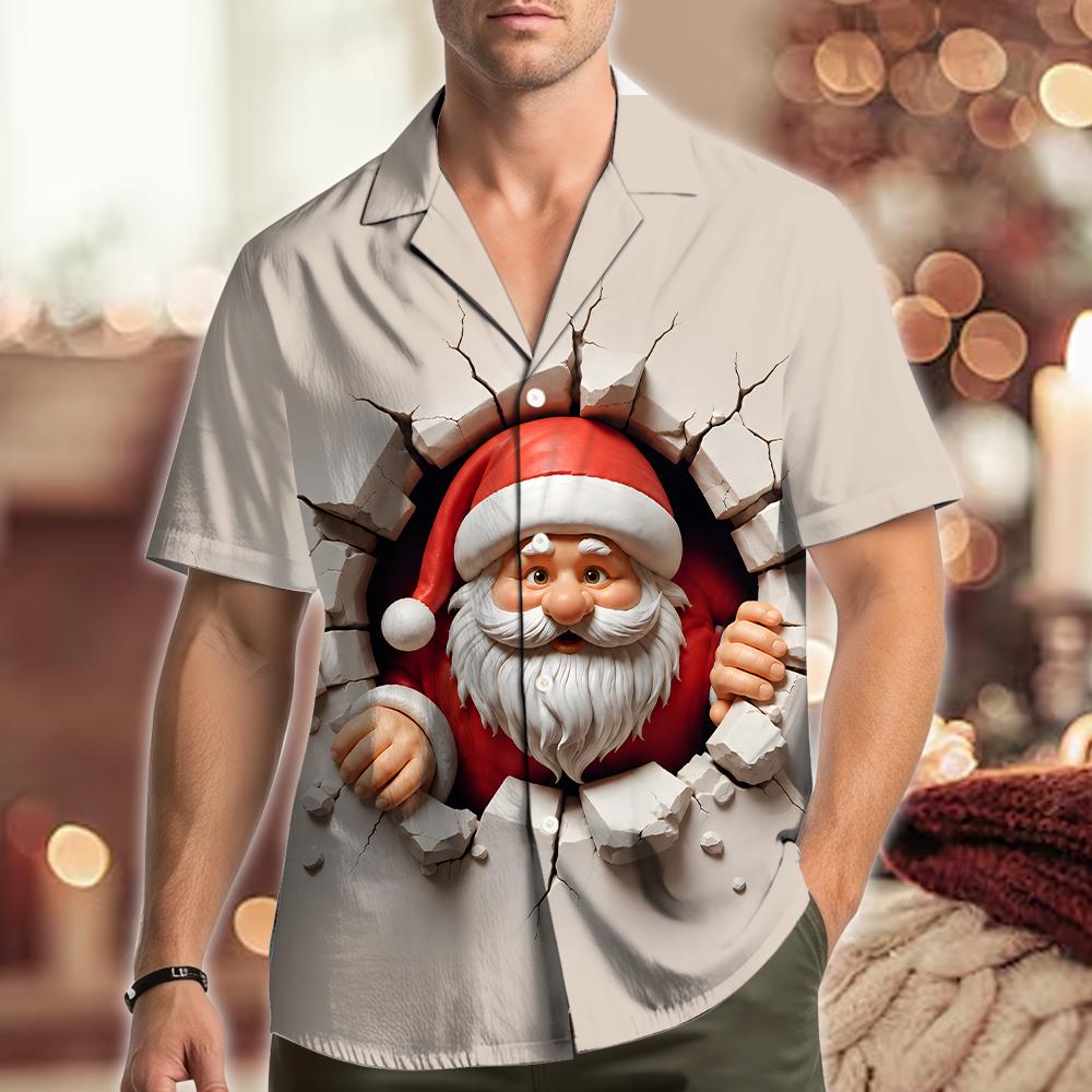 Santa Christmas Wall Break Optical Illusion Holiday – Hawaiian Shirt