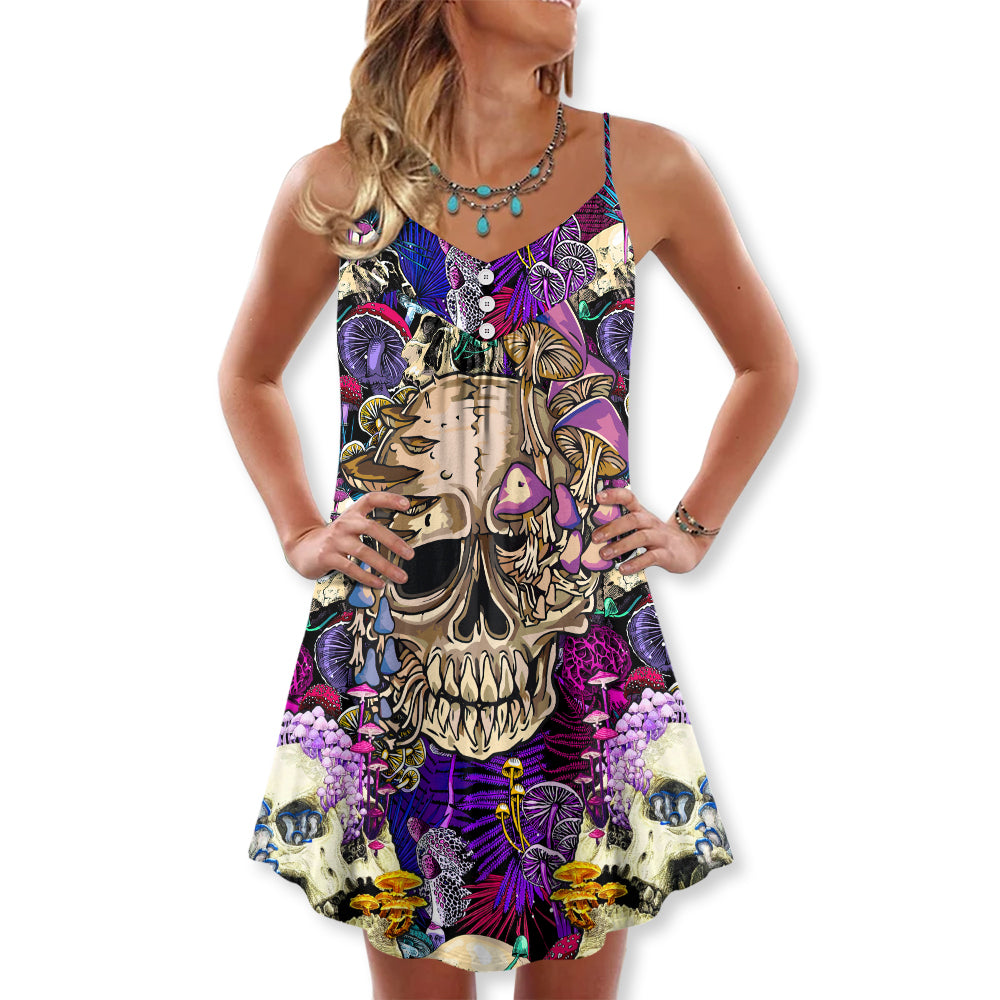Skull Mushroom Psychedelic Magic – Women's Summer Sleeveless V-Neck Camisole Dress