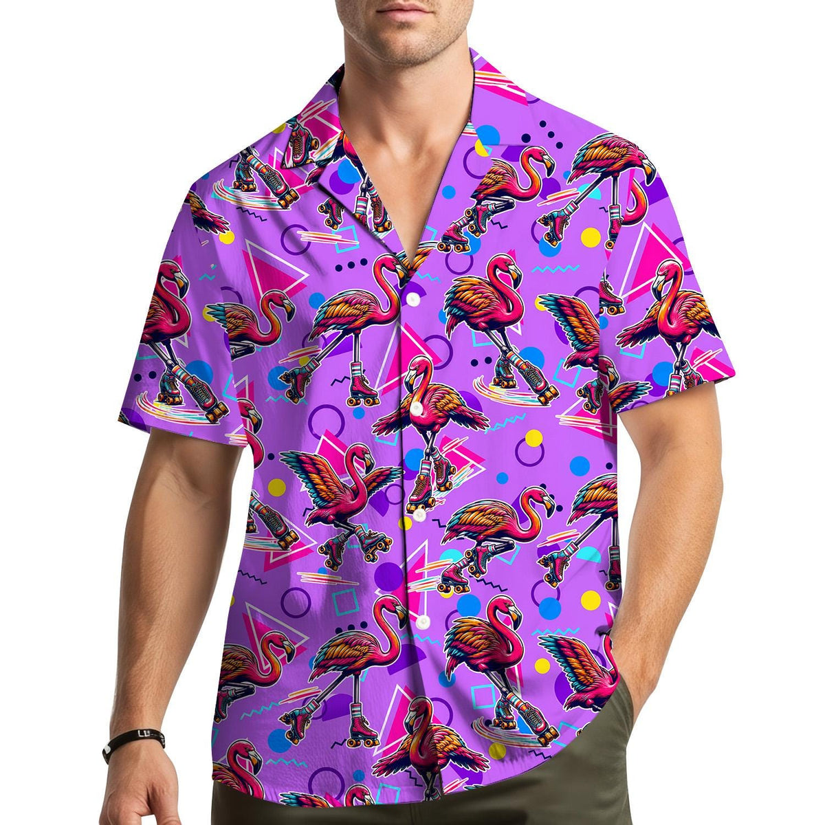 Retro Flamingo Roller Skating Summer Beach – Hawaiian Shirt
