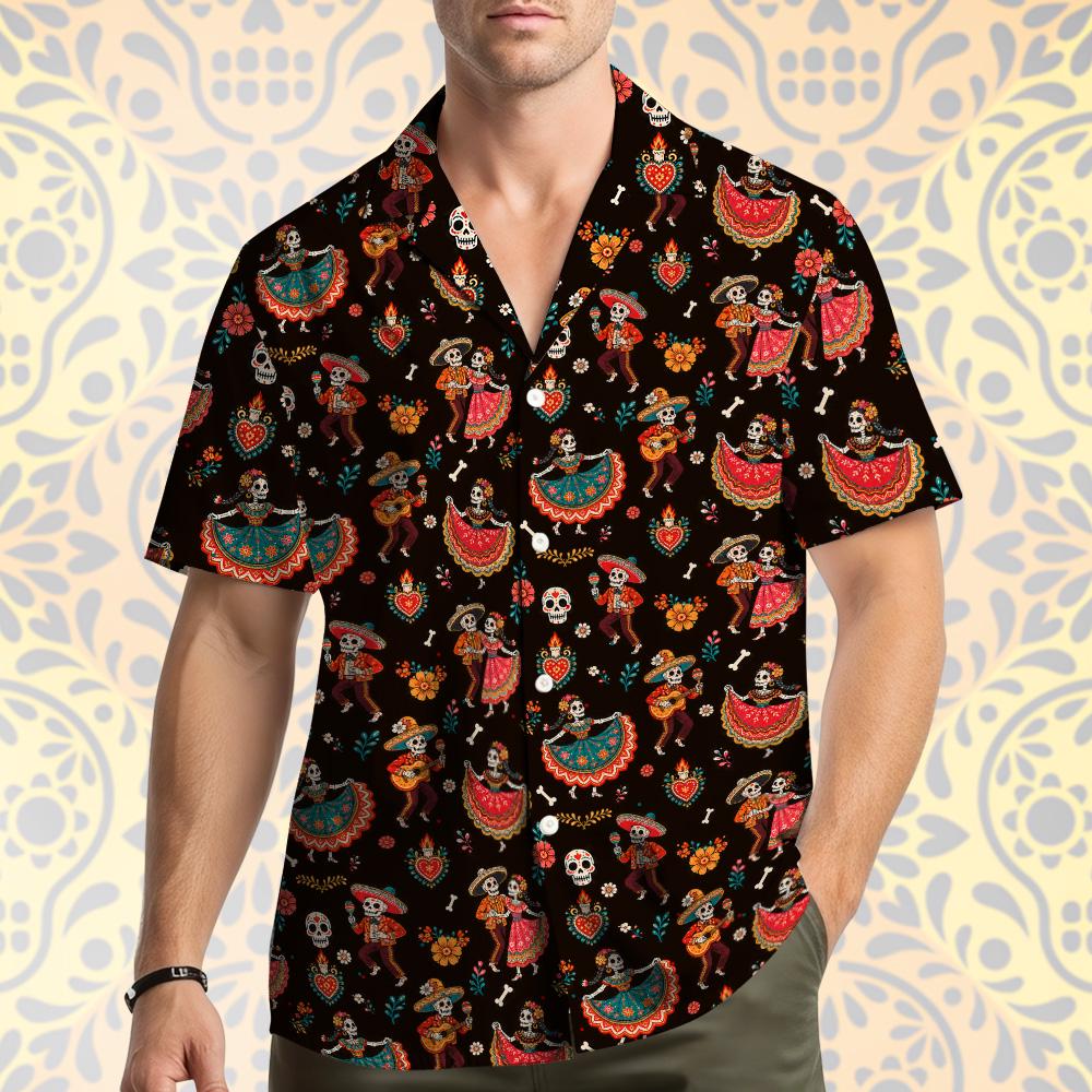 Day Of The Dead Skeleton Couple Folk Art Festival – Hawaiian Shirt