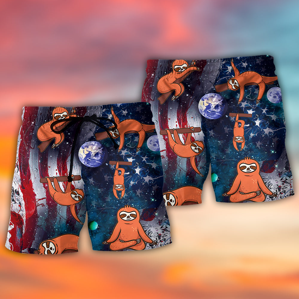 Yoga Independence Day Sloth Cute - Beach Short - Owls Matrix LTD