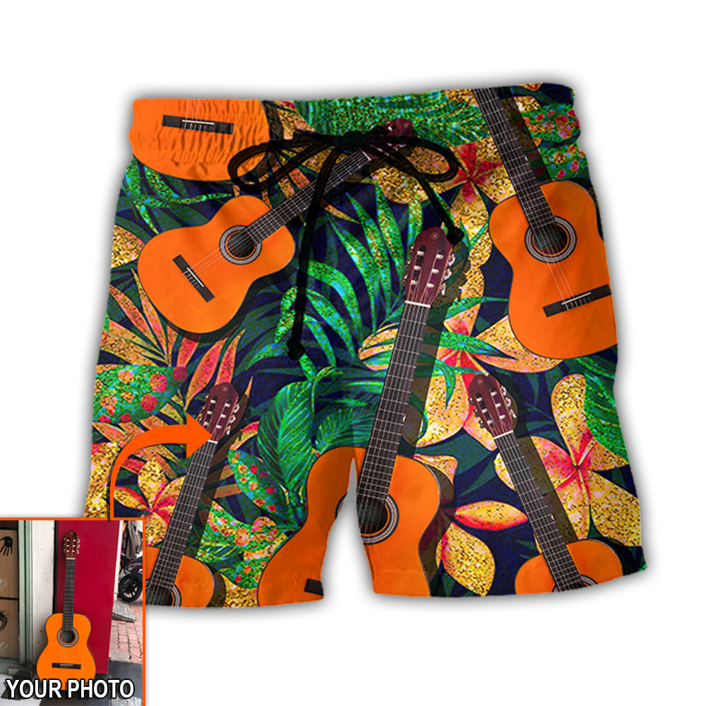 Guitar Various Style Tropical Floral Custom Photo - Beach Short