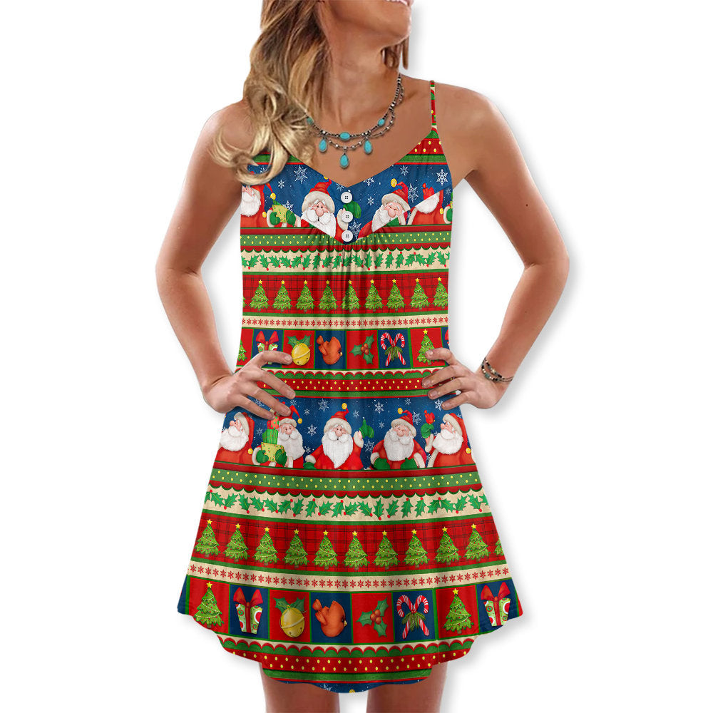 Christmas Santa Happy Xmas – Women's Summer Sleeveless V-Neck Camisole Dress
