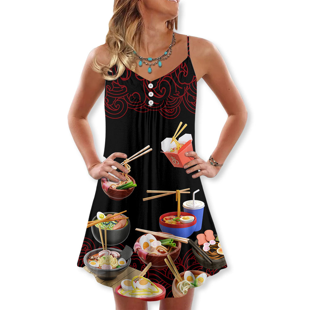 Ramen Fast Food Delicious – Women's Summer Sleeveless V-Neck Camisole Dress