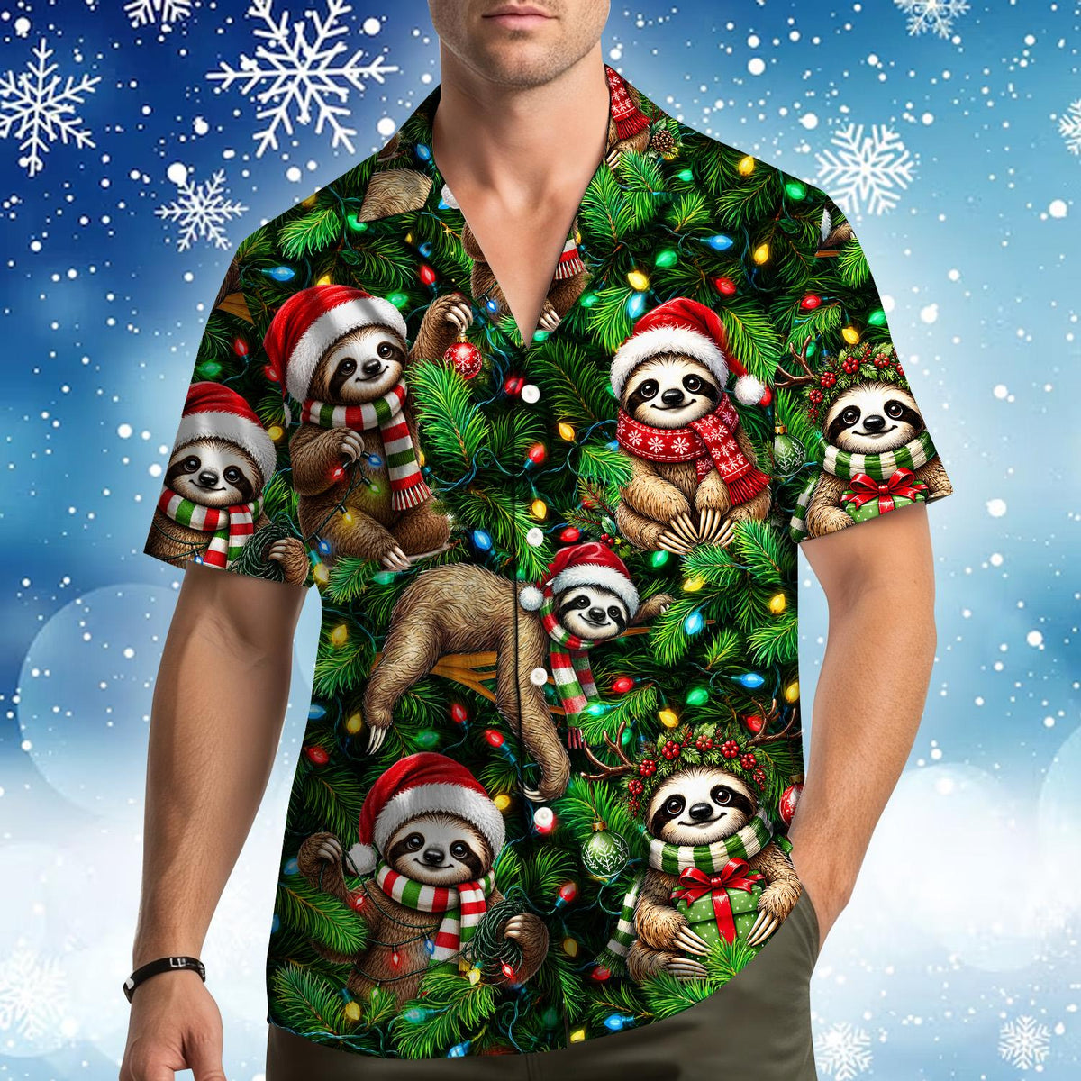 Christmas Santa Sloth Cute Holiday – Hawaiian Shirt