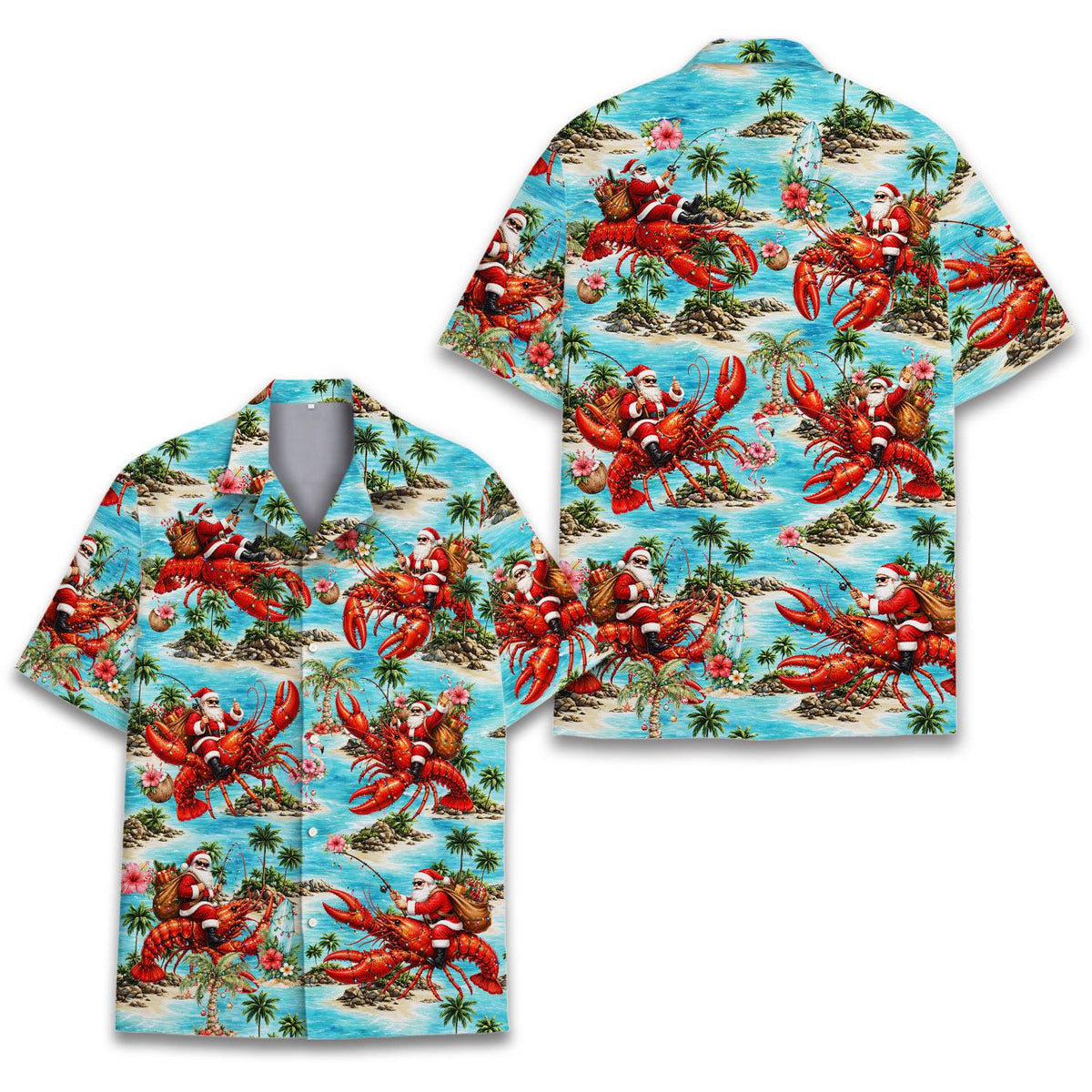 Funny Santa Lobster Tropical Christmas Beach – Hawaiian Shirt