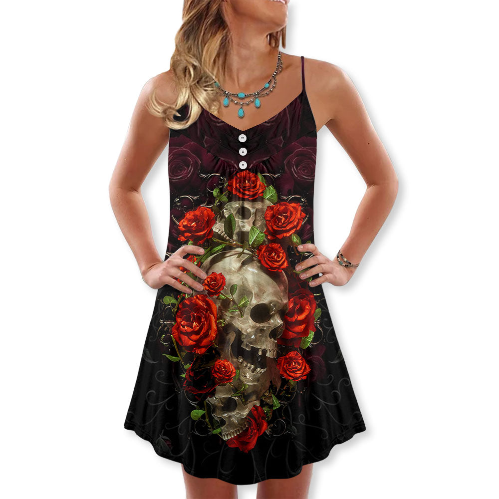 Skull And Roses Art – Women's Summer Sleeveless V-Neck Camisole Dress