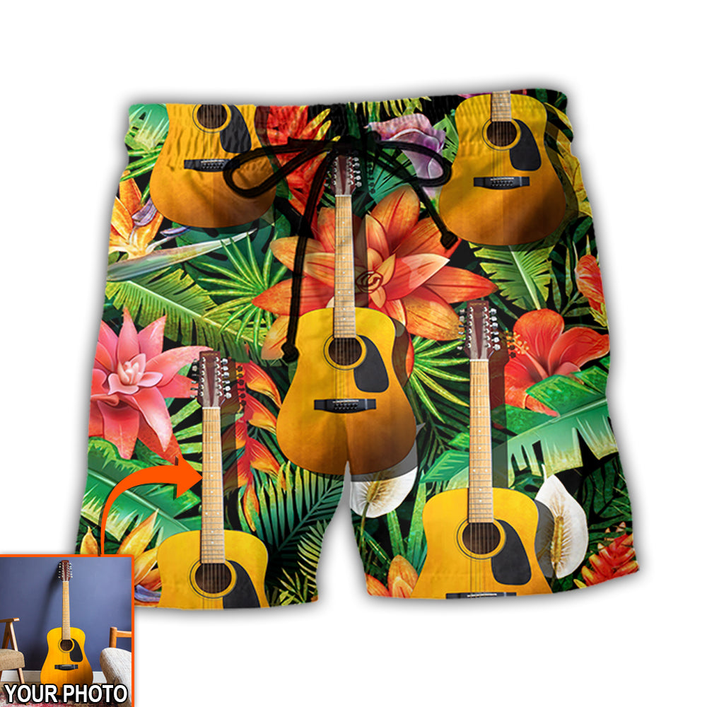 Guitar Various Style Tropical Floral Custom Photo - Beach Short