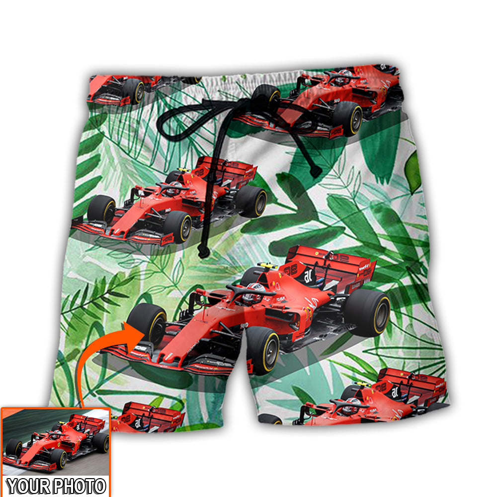 Formula One Car Tropical Custom Photo – Beach Short