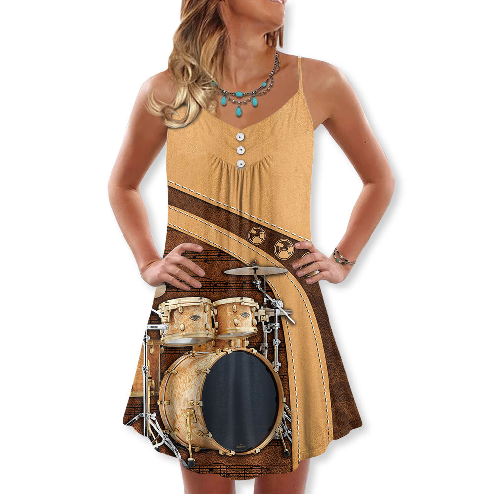 Vintage Drummer And Lady Art – Women's Summer Sleeveless V-Neck Camisole Dress