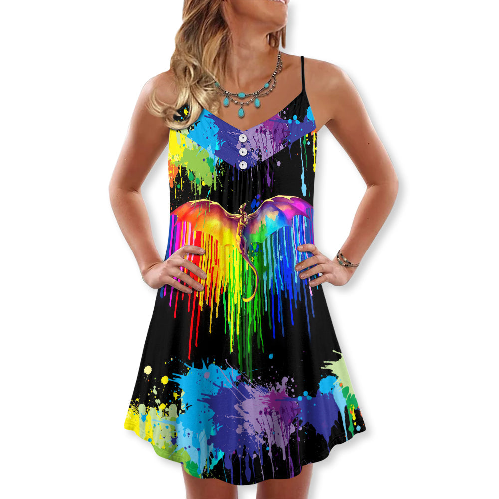 Pride Dragon Color Of Happiness – Women's Summer Sleeveless V-Neck Camisole Dress