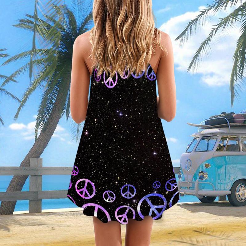 Hippie Peaceful Summer Spirit – Women's Summer Sleeveless V-Neck Camisole Dress