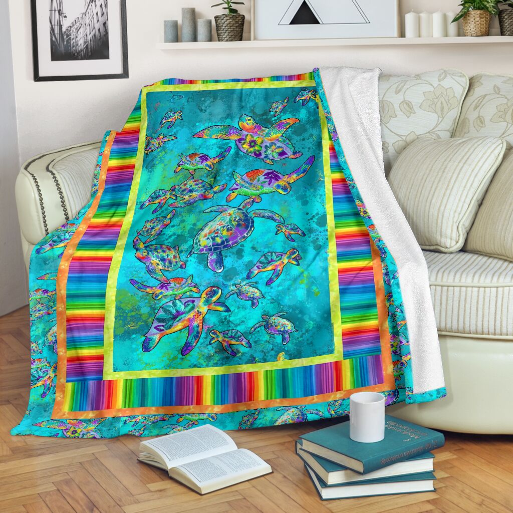 Colorful Turtle Lover Flannel Blanket For Warm Home Decor And Relaxation