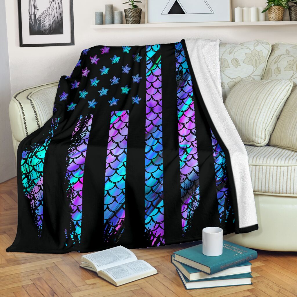 Mermaid American Flag Flannel Blanket For Warm Home Decor And Relaxation