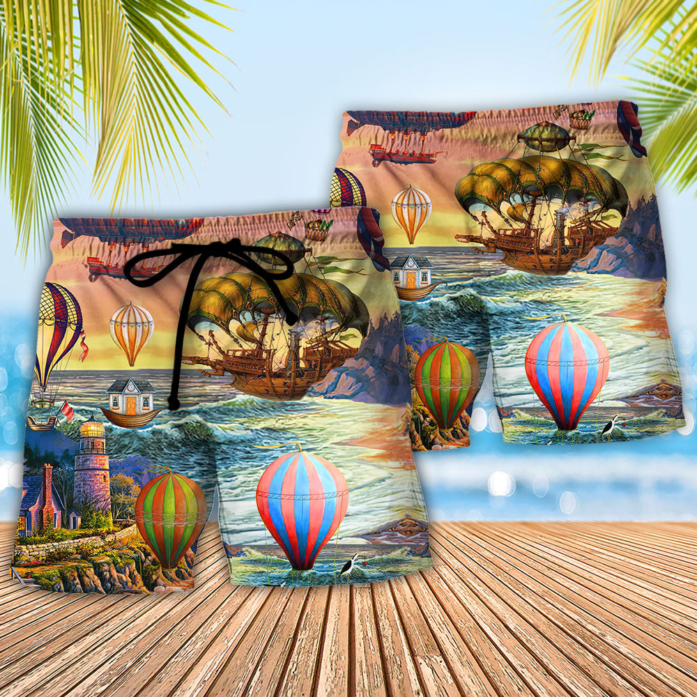 Air Balloon Steampunk Travel Art – Beach Short