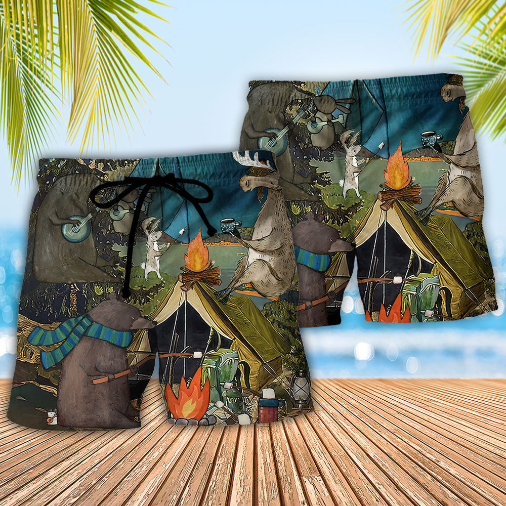 Camping Marshmallow Fire Funny Camping Quote – Beach Short