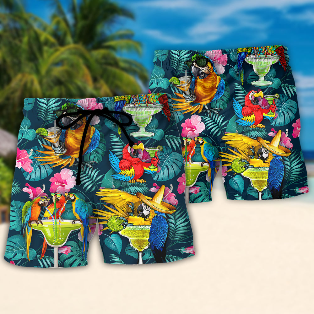 Parrot Drinking Cocktail The Beach Is My Happy Place Tropical Style – Beach Short