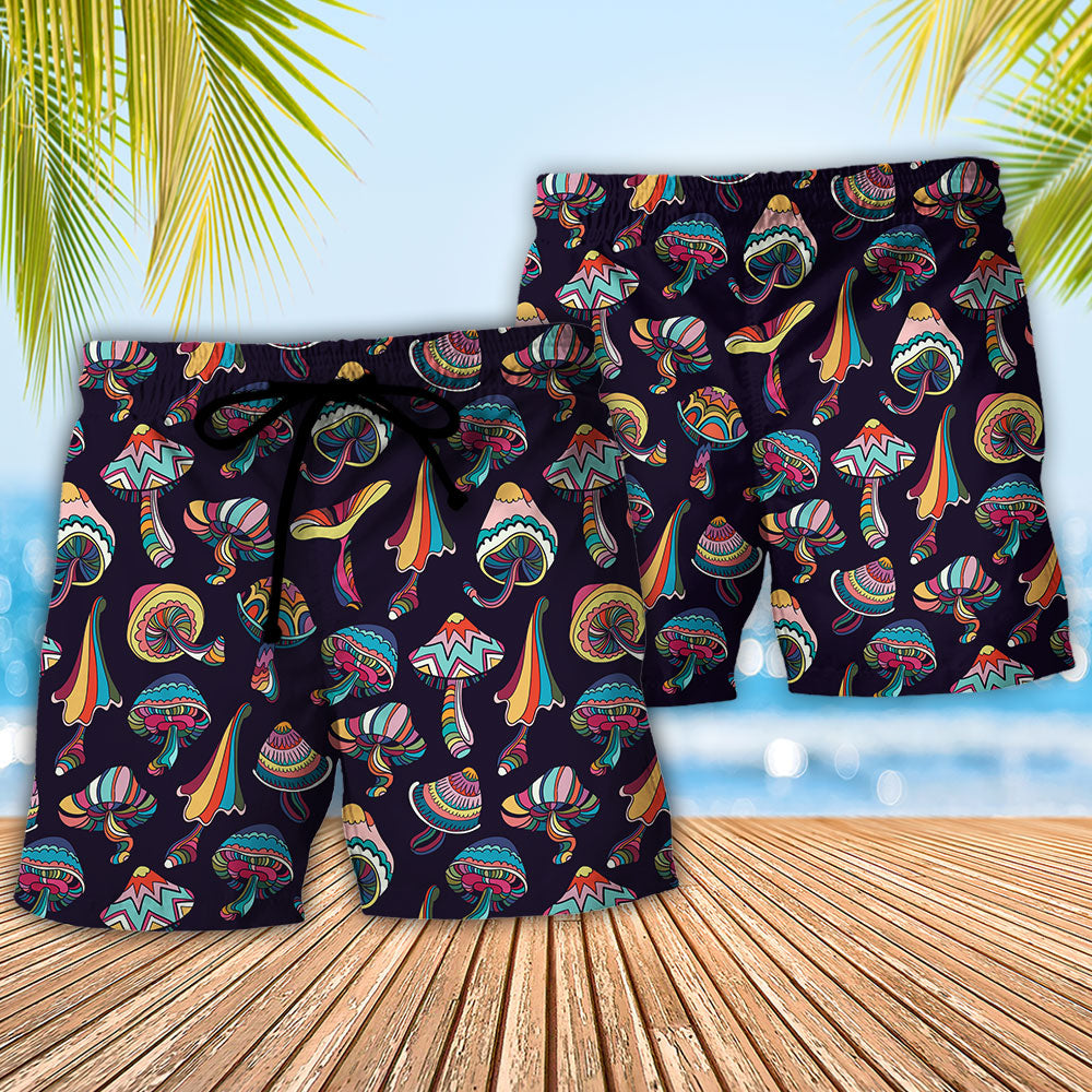 Hippie Mushroom Peace Life Art - Beach Short