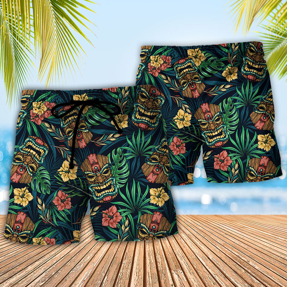 Tiki Hawaii Tropical Leaf Pattern – Beach Short