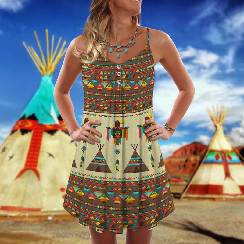Native Cool Summer Pattern – Women's Summer Sleeveless V-Neck Camisole Dress