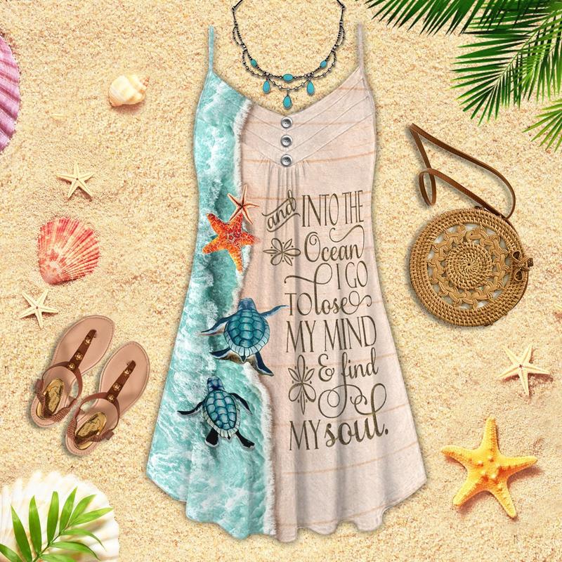 Into The Ocean Turtle Love – Women's Summer Sleeveless V-Neck Camisole Dress