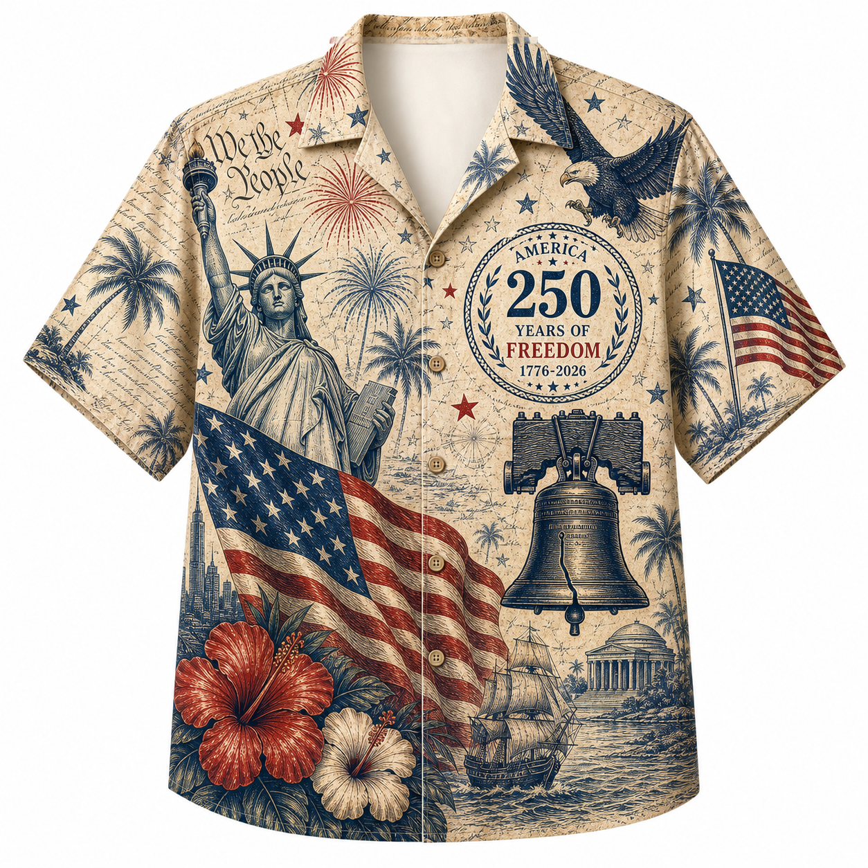 America 250th Patriotic Liberty Print Hawaiian Shirt