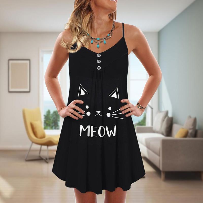 Cats Love Summer Vibes Limited 3 – Women's Summer Sleeveless V-Neck Camisole Dress