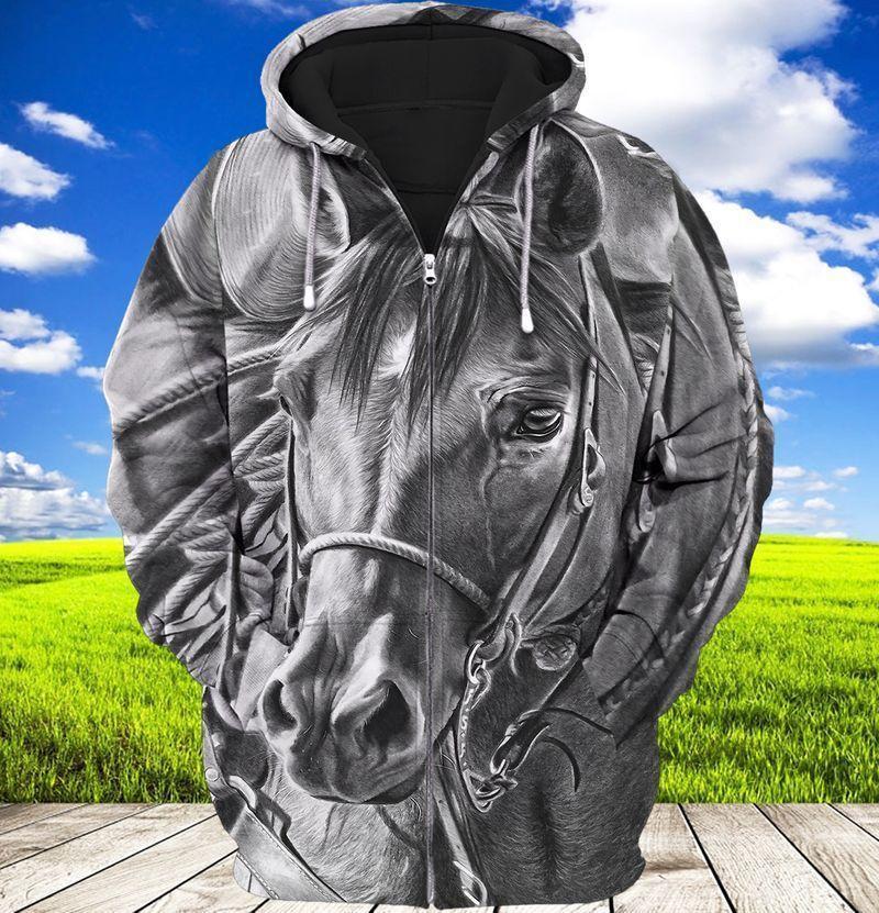 Grey Horse Style Art – 3D Hoodie